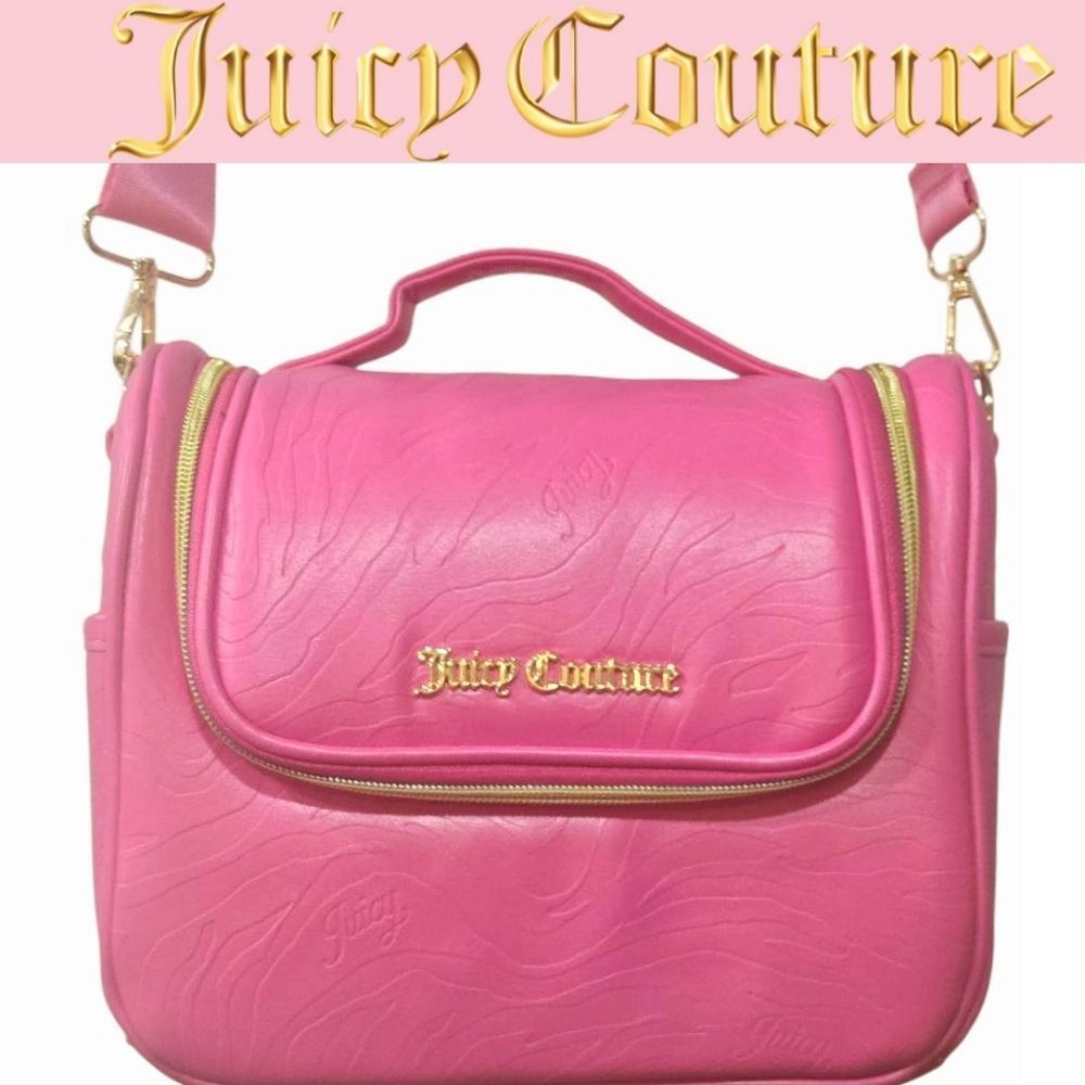 Juicy Couture Script Logo Tiger Print Insulated Zip Around Lunch Crossbody Bag